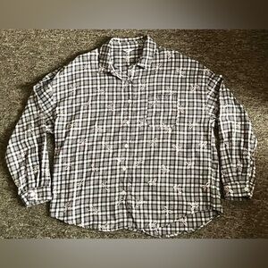 Aeropostale Long Sleeve Embroidered Pink Bow Plaid Flannel Shirt - Size XL